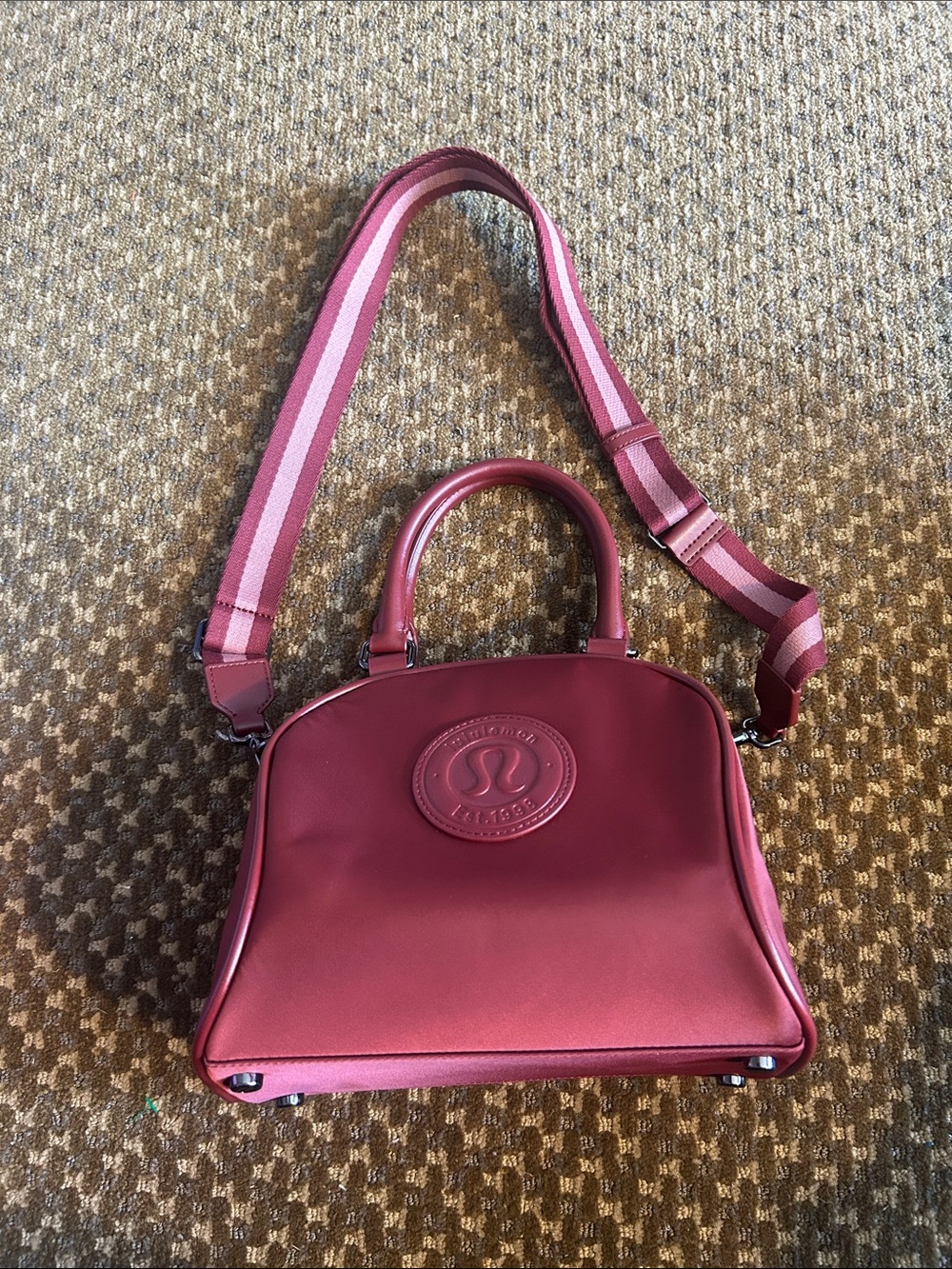 Lululemon Wine Burgundy Structured Bowler Crossbody Tote Bag